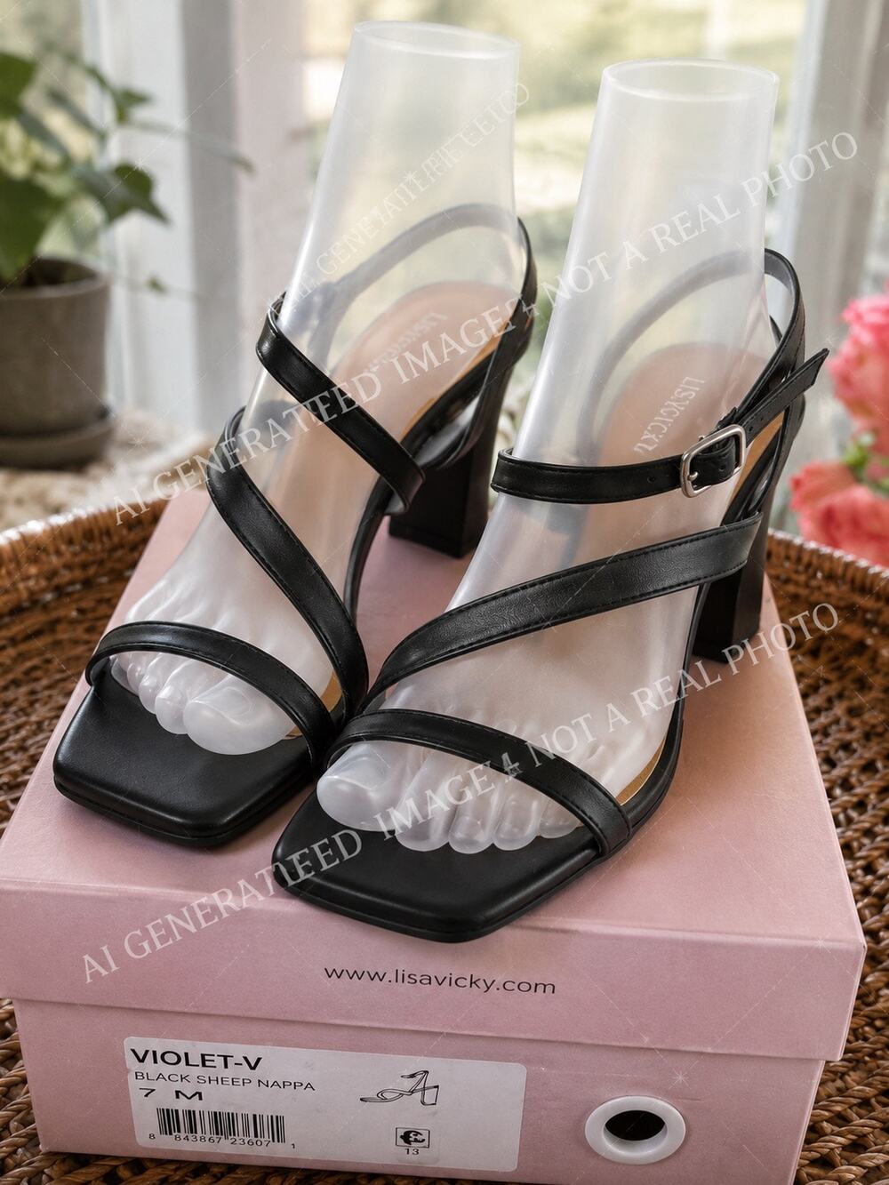Lisa Vicky VIOLET-V Black Sheep Nappa Ankle Strap Heels Size 7M NIB